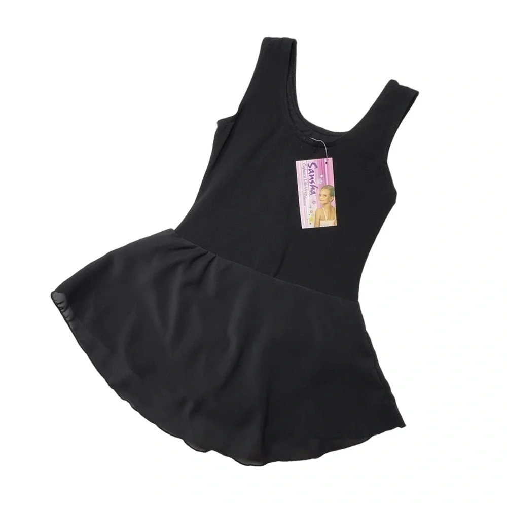 Sansha Esona Ballet Leotard Dress Black Size C = Girl’s 6 Skirt Tank New NWT